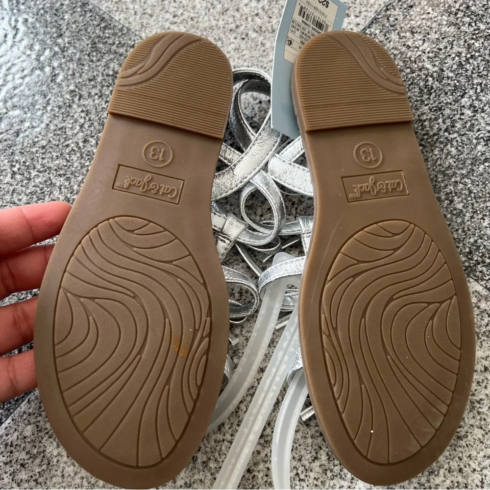 Cat & Jack Silver Bow-Strap Girls' Sandals- Size 13